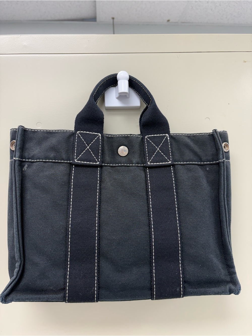 Authentic HERMES Deauville PM Canvas Tote Bag Black